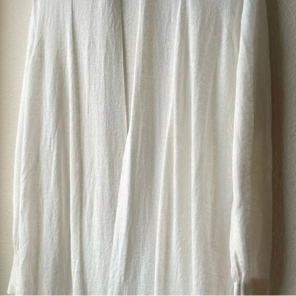 WHITE + WARREN linen gauze open Trapeze cardigan in Calico Cream White XS STAINS - Picture 3 of 6